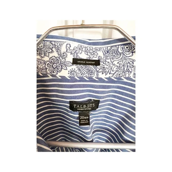 Plus Size Talbots Navy Blue & White stripes button down collared shirt S-20 WP - Picture 3 of 6